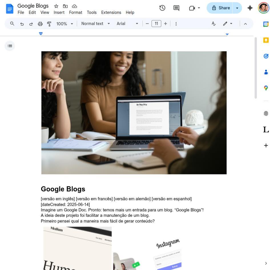 Google Doc that generated the post about this project (my native language is Portuguese, so the text in the image is in Portuguese)